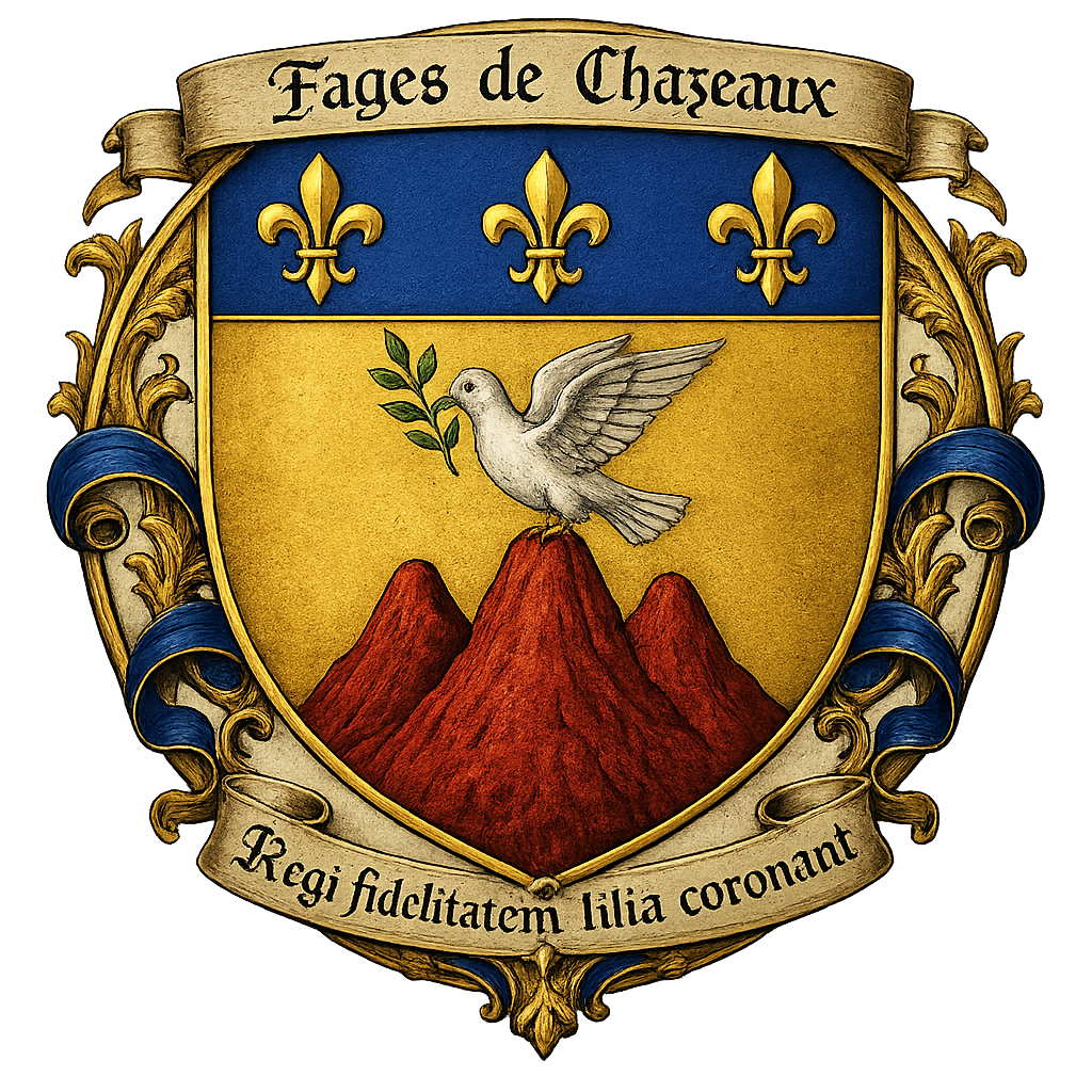 Blason des Fages de Chazeaux - Regi fidelitatem lilia coronant